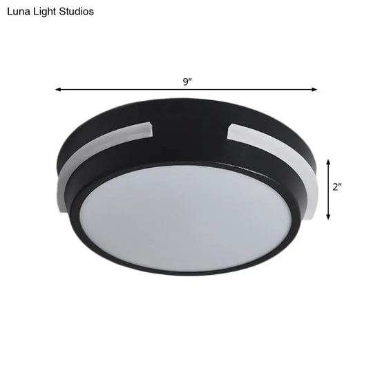 Modern Metallic Led Drum Ceiling Light In Black/White With Warm Glow - Flush Mount