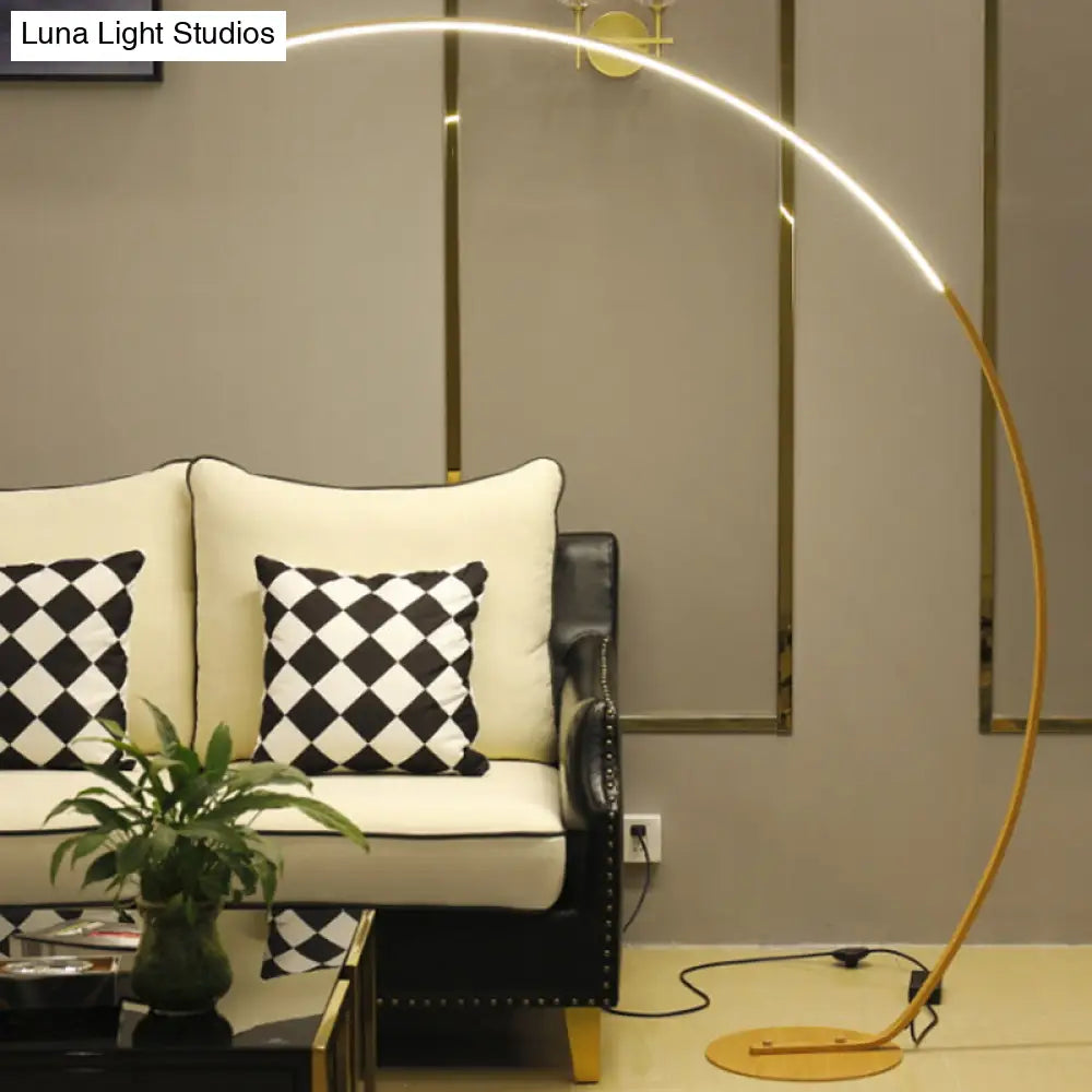 Modern Metallic Led Floor Lamp For Living Room - Sleek Bow Design In Black/Beige