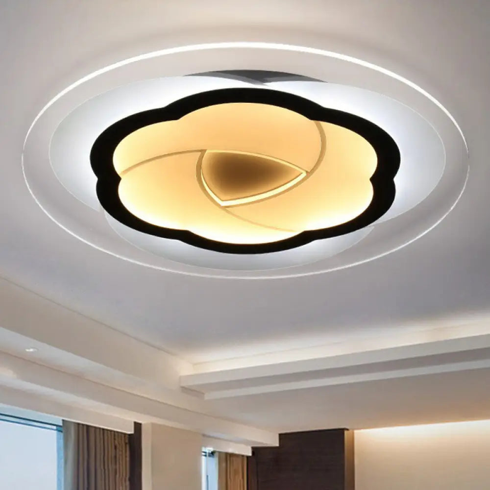 Modern Metallic Led Flush Ceiling Light Fixture With Clear Floral Design - Ideal For Living Room /