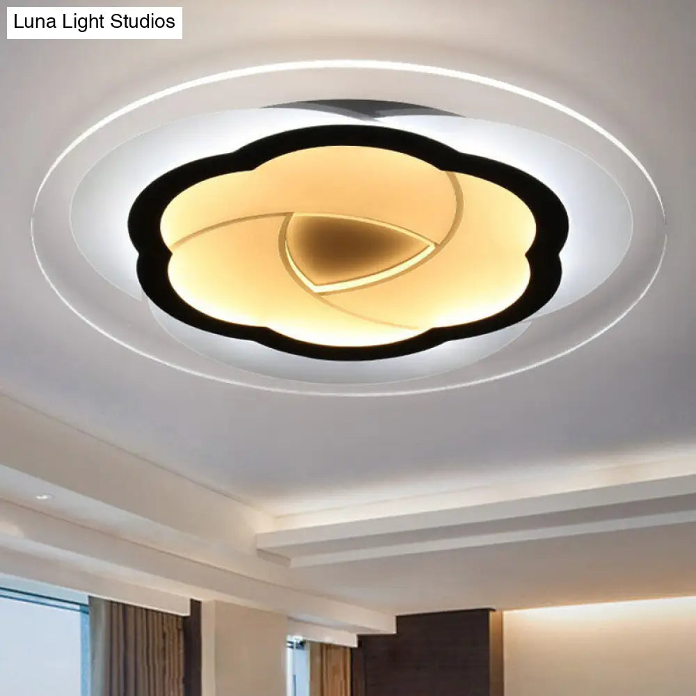 Modern Metallic Led Flush Ceiling Light Fixture With Clear Floral Design - Ideal For Living Room /