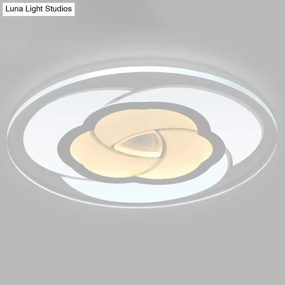 Modern Metallic Led Flush Ceiling Light Fixture With Clear Floral Design - Ideal For Living Room