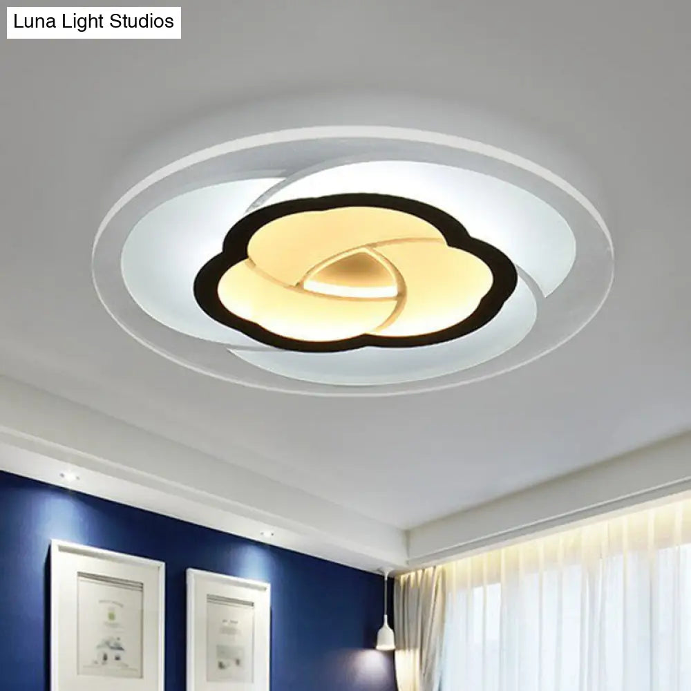 Modern Metallic Led Flush Ceiling Light Fixture With Clear Floral Design - Ideal For Living Room