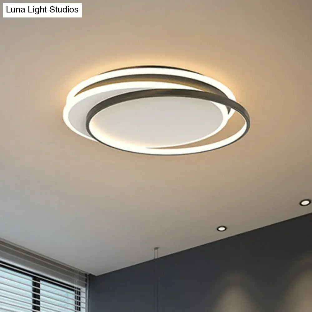 Modern Metallic Led Flush Ceiling Light For Bedroom With Ring Design Black / Warm B