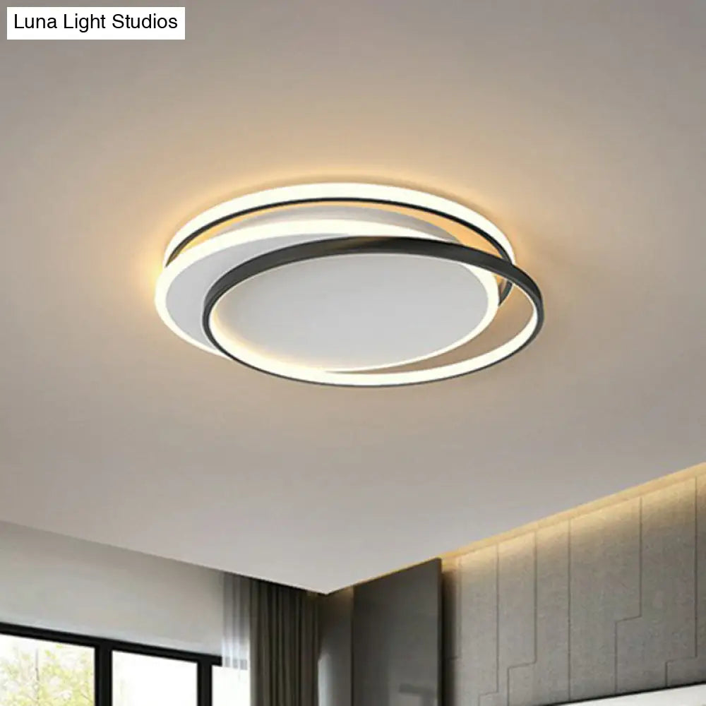 Modern Metallic Led Flush Ceiling Light For Bedroom With Ring Design Black / White A