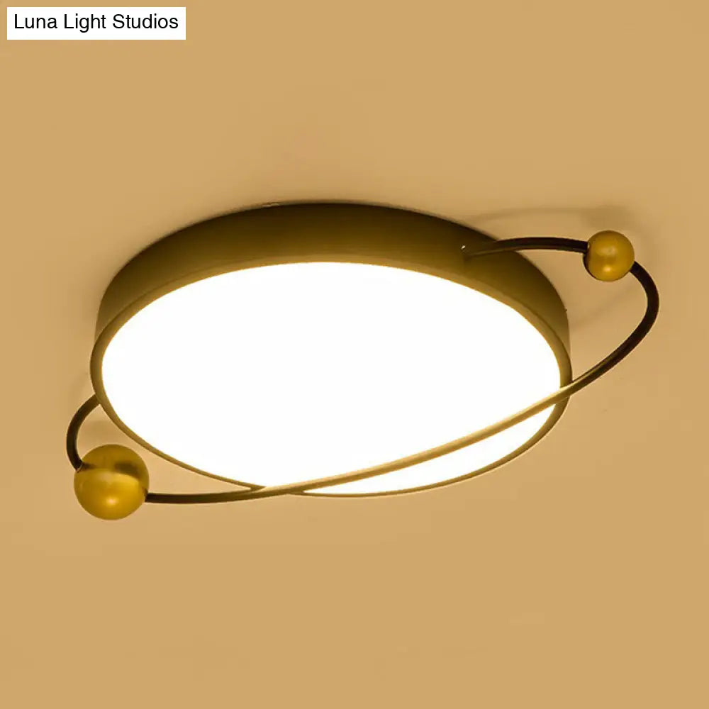 Modern Metallic Led Flush Mount Ceiling Light With Planet Shaped Design And Acrylic Diffuser - Ideal