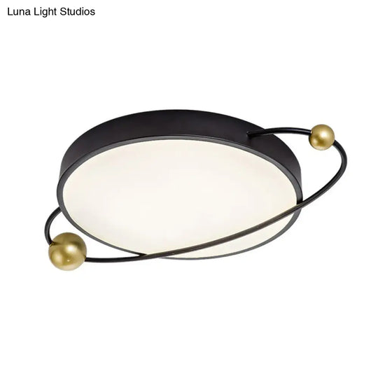 Modern Metallic Led Flush Mount Ceiling Light With Planet Shaped Design And Acrylic Diffuser - Ideal