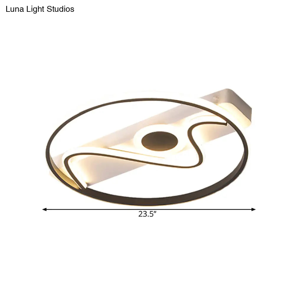 Modern Metallic Led Flush Mount Lamp - Round & Curved Ceiling Lighting 16/19.5/23.5 Wide Black