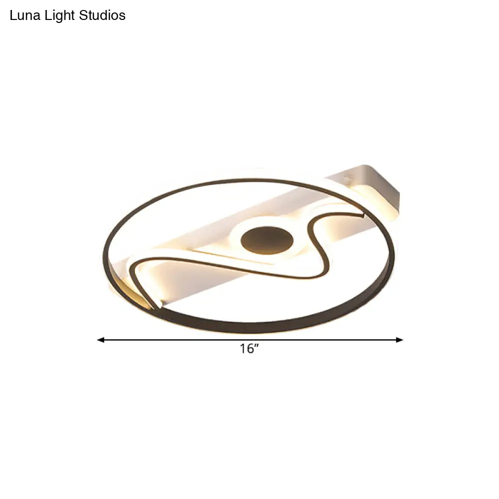 Modern Metallic Led Flush Mount Lamp - Round & Curved Ceiling Lighting 16/19.5/23.5 Wide Black