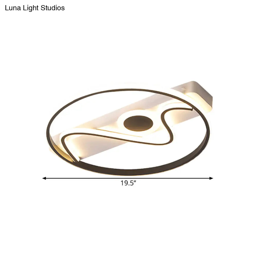 Modern Metallic Led Flush Mount Lamp - Round & Curved Ceiling Lighting 16/19.5/23.5 Wide Black