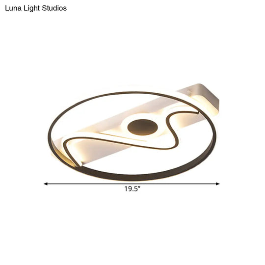 Modern Metallic Led Flush Mount Lamp - Round & Curved Ceiling Lighting 16/19.5/23.5 Wide Black