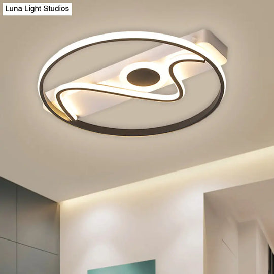 Modern Metallic Led Flush Mount Lamp - Round & Curved Ceiling Lighting 16/19.5/23.5 Wide Black