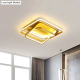 Modern Metallic Led Gold Ceiling Mounted Light For Living Room - 3 - Square Frame Flush Lighting