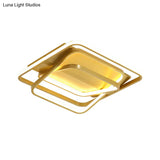 Modern Metallic Led Gold Ceiling Mounted Light For Living Room - 3 - Square Frame Flush Lighting