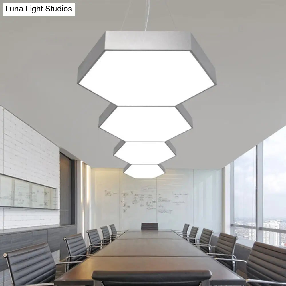 Metallic Honeycomb Led Pendant Light - Black/White Hanging Lamp Kit With Acrylic Diffuser