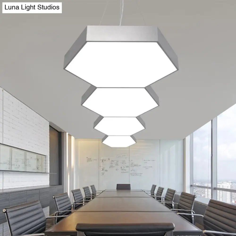 Modern Metallic Led Pendant Light With Honeycomb Design Black/White Acrylic Diffuser -