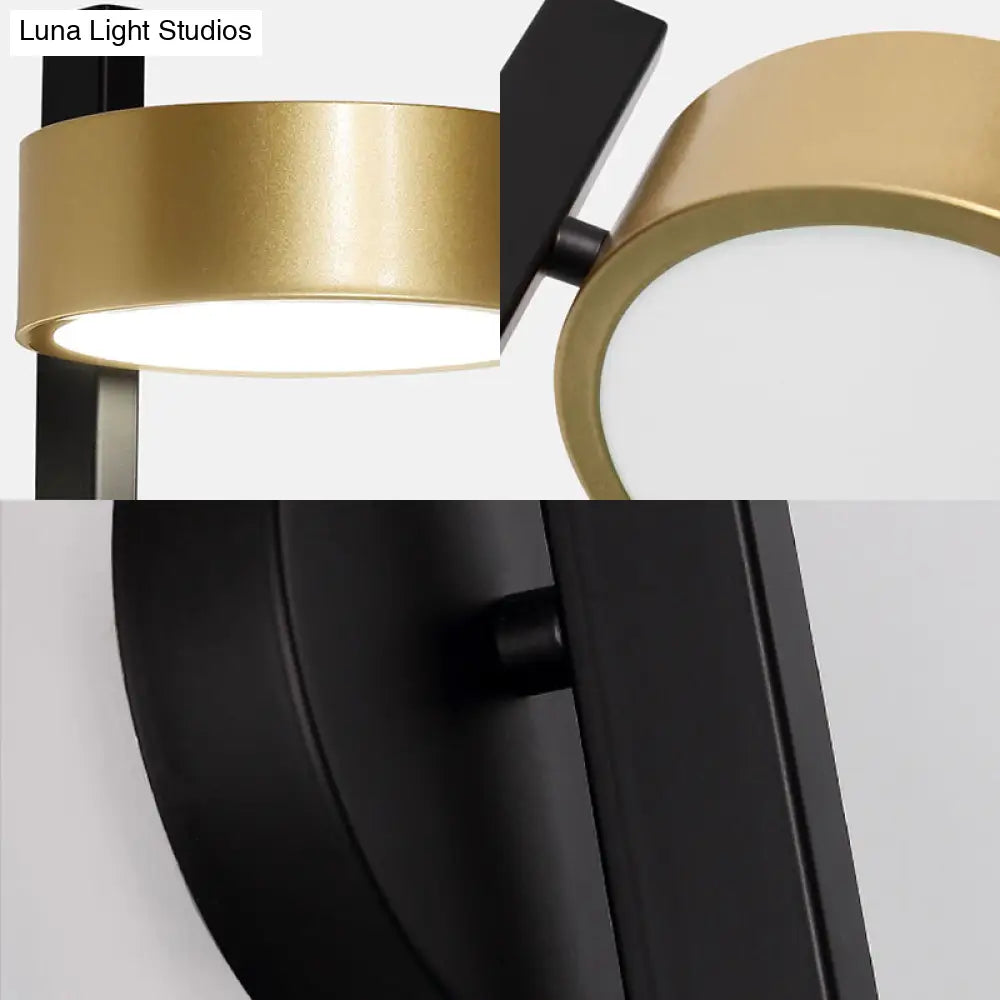 Modern Metallic Led Reading Lamp: Black And Gold Cylinder Sconce Light Fixture With White