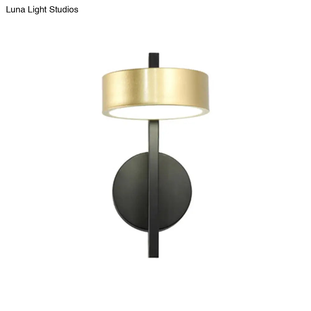 Modern Metallic Led Reading Lamp: Black And Gold Cylinder Sconce Light Fixture With White