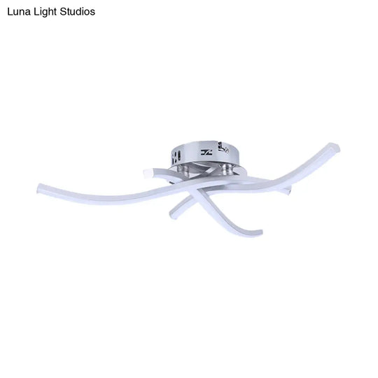 Modern Metallic Led Silver Semi Flush Ceiling Light | Crossing Wave Flushmount Lamp (Warm/White