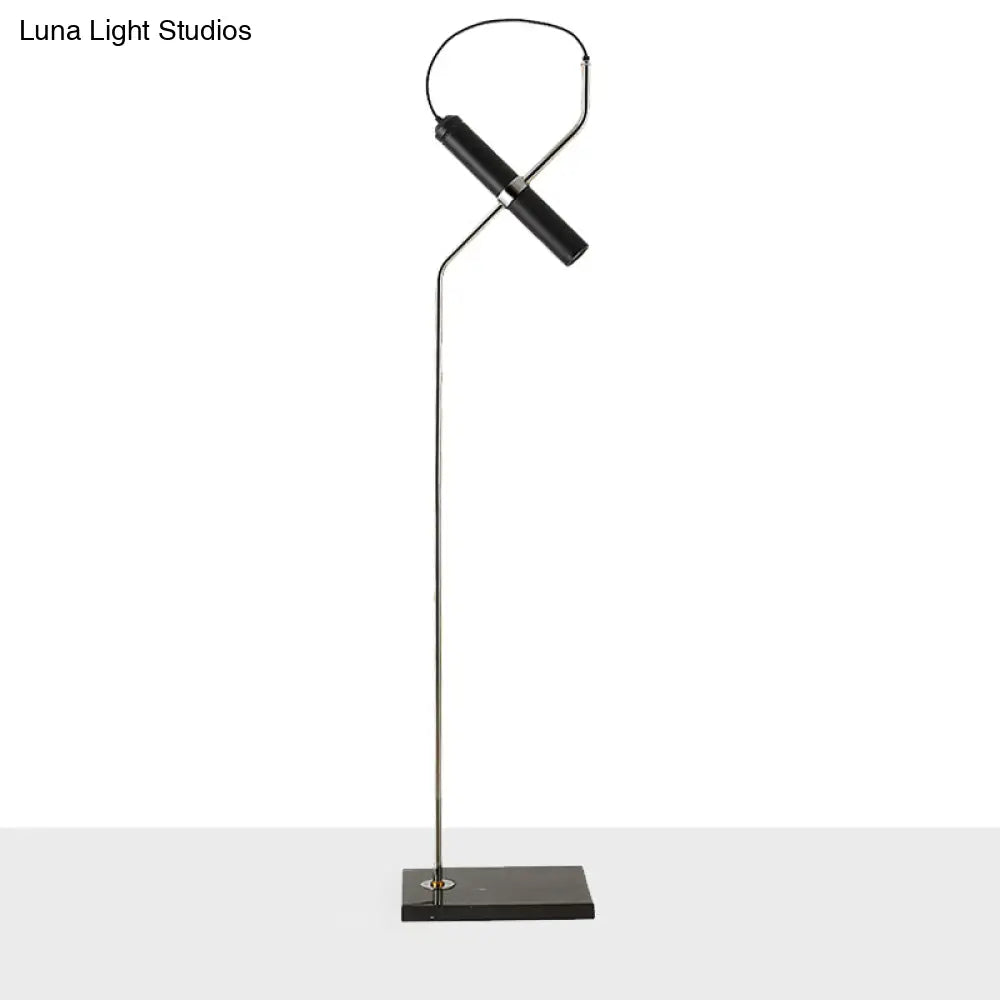 Modern Metallic Led Tube Floor Lamp With Curved Arm - Gold/Chrome Finish