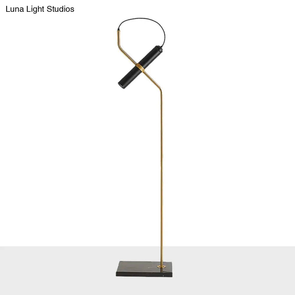 Modern Metallic Led Tube Floor Lamp With Curved Arm - Gold/Chrome Finish