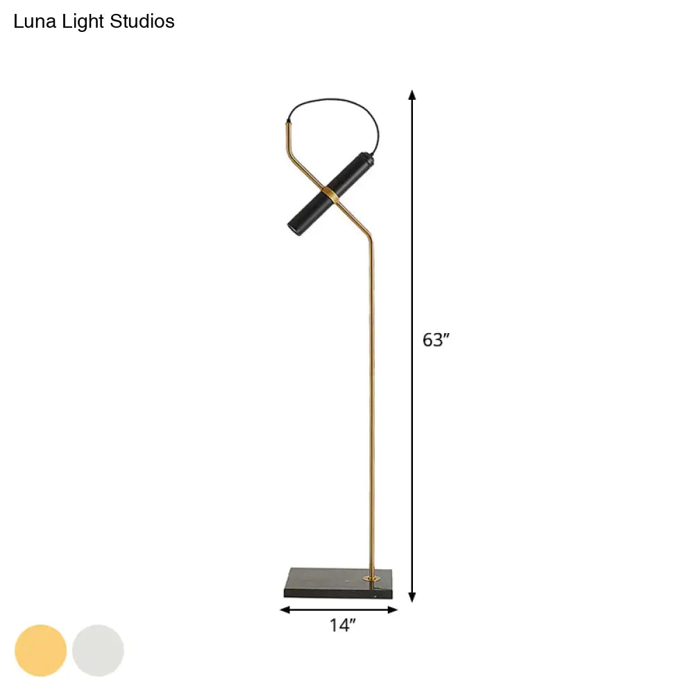 Modern Metallic Led Tube Floor Lamp With Curved Arm - Gold/Chrome Finish