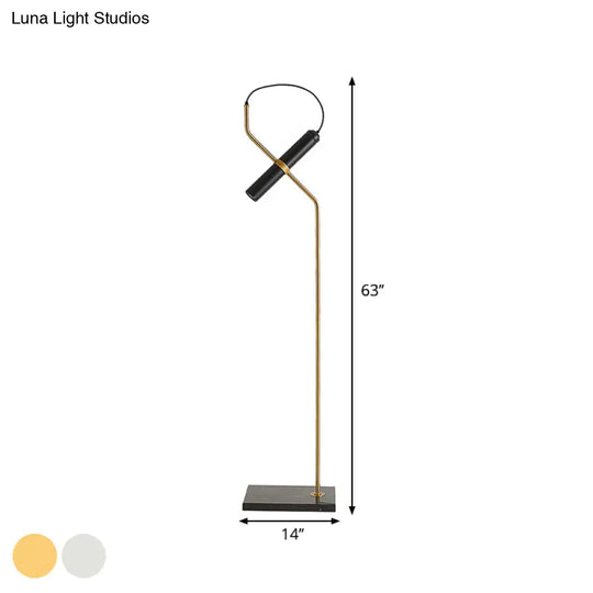 Modern Metallic Led Tube Floor Lamp With Curved Arm - Gold/Chrome Finish