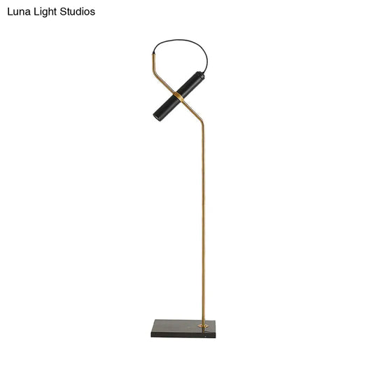 Modern Metallic Led Tube Floor Lamp With Curved Arm - Gold/Chrome Finish