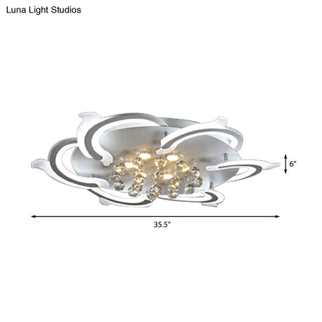 Modern Metallic Led Windmill Ceiling Lamp - White With Crystal Ball 3/5/6 Flush Lighting