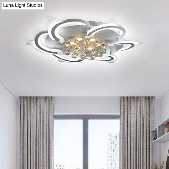 Modern Metallic Led Windmill Ceiling Lamp - White With Crystal Ball 3/5/6 Flush Lighting 6 / Warm