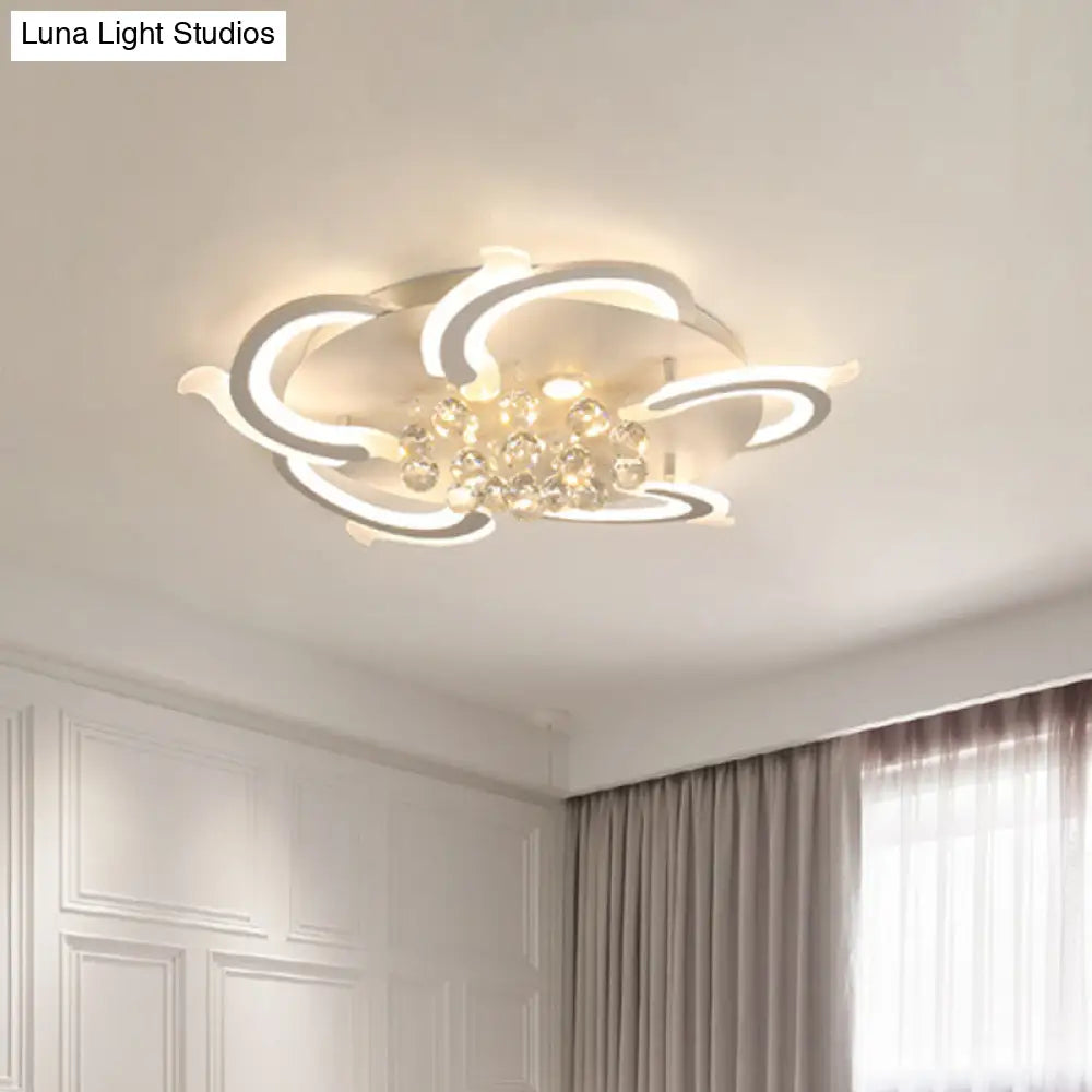 Modern Metallic Led Windmill Ceiling Lamp - White With Crystal Ball 3/5/6 Flush Lighting