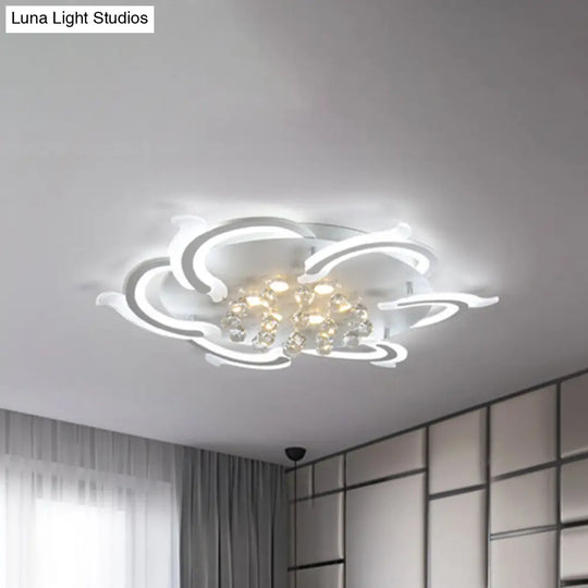 Modern Metallic Led Windmill Ceiling Lamp - White With Crystal Ball 3/5/6 Flush Lighting