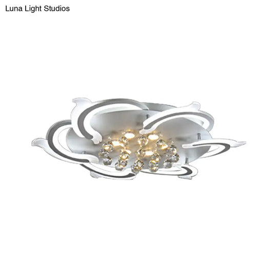 Modern Metallic Led Windmill Ceiling Lamp - White With Crystal Ball 3/5/6 Flush Lighting