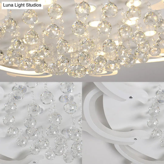 Modern Metallic Led Windmill Ceiling Lamp - White With Crystal Ball 3/5/6 Flush Lighting