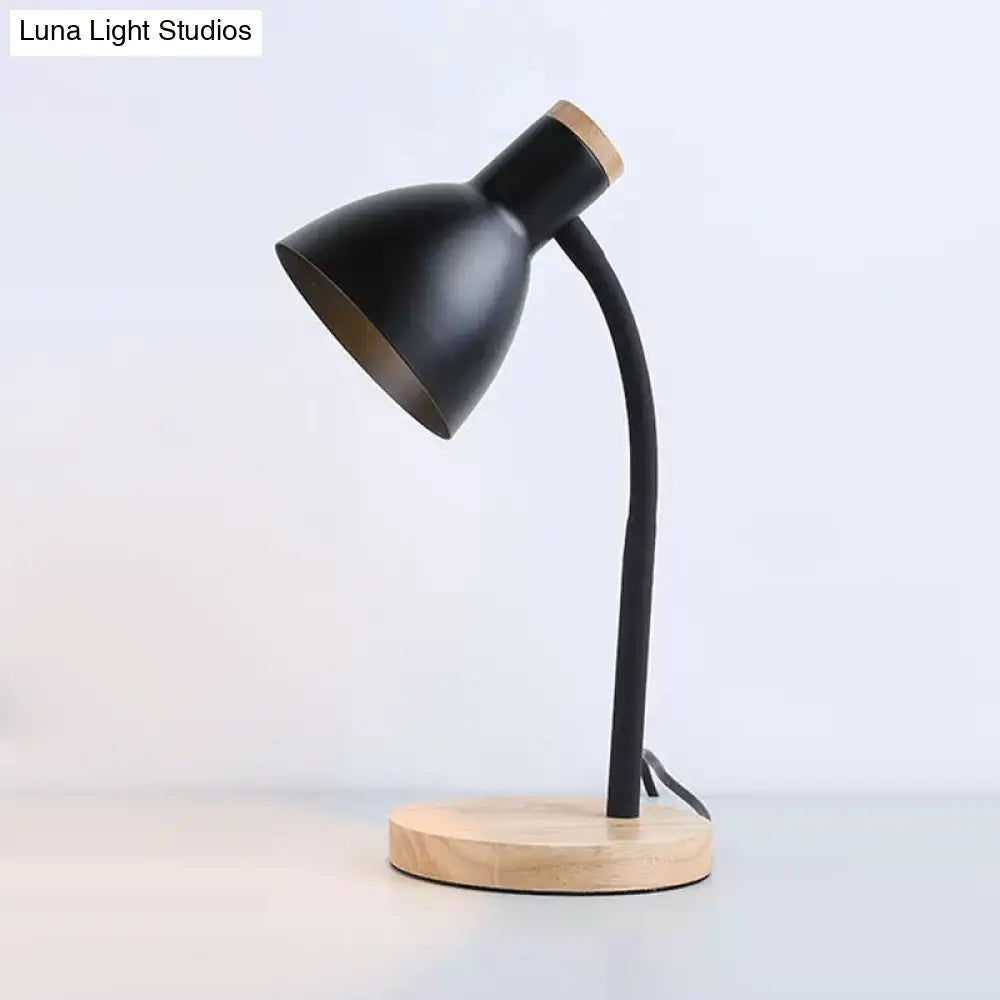 Modern Metallic Night Light With Flexible Gooseneck Bowl Shade And Wood Base - Black/White 1 Head