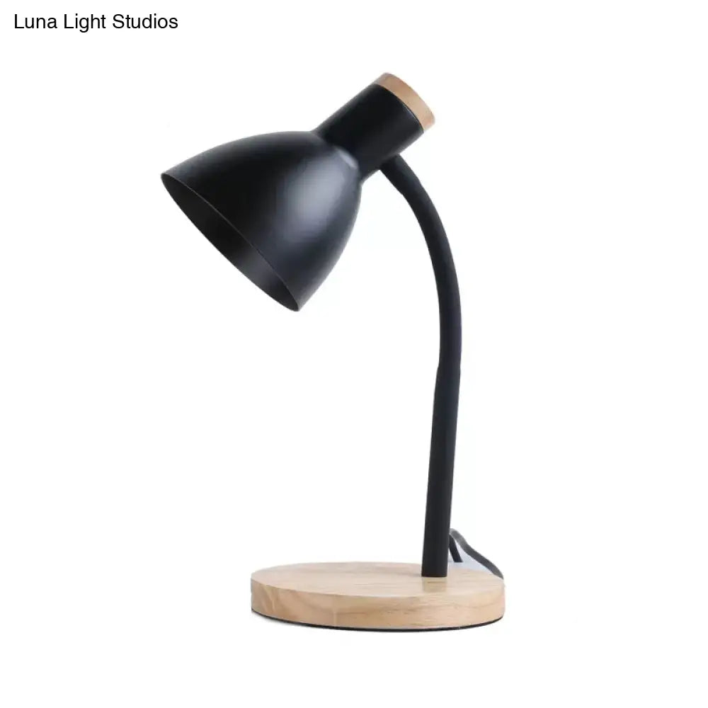 Modern Metallic Night Light With Flexible Gooseneck Bowl Shade And Wood Base - Black/White 1 Head