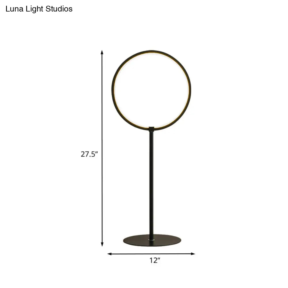 Modern Metallic Ring Led Desk Lamp In Black For Bedroom