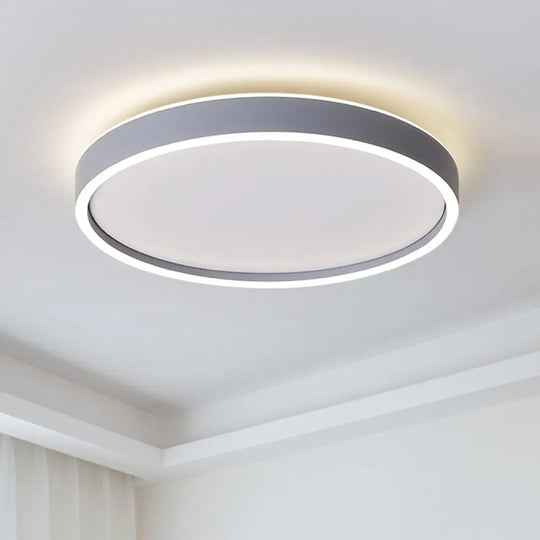 Modern Metallic Round Led Flushmount Ceiling Light White/Warm 16’/19.5’ Dia Grey / 16’ Warm