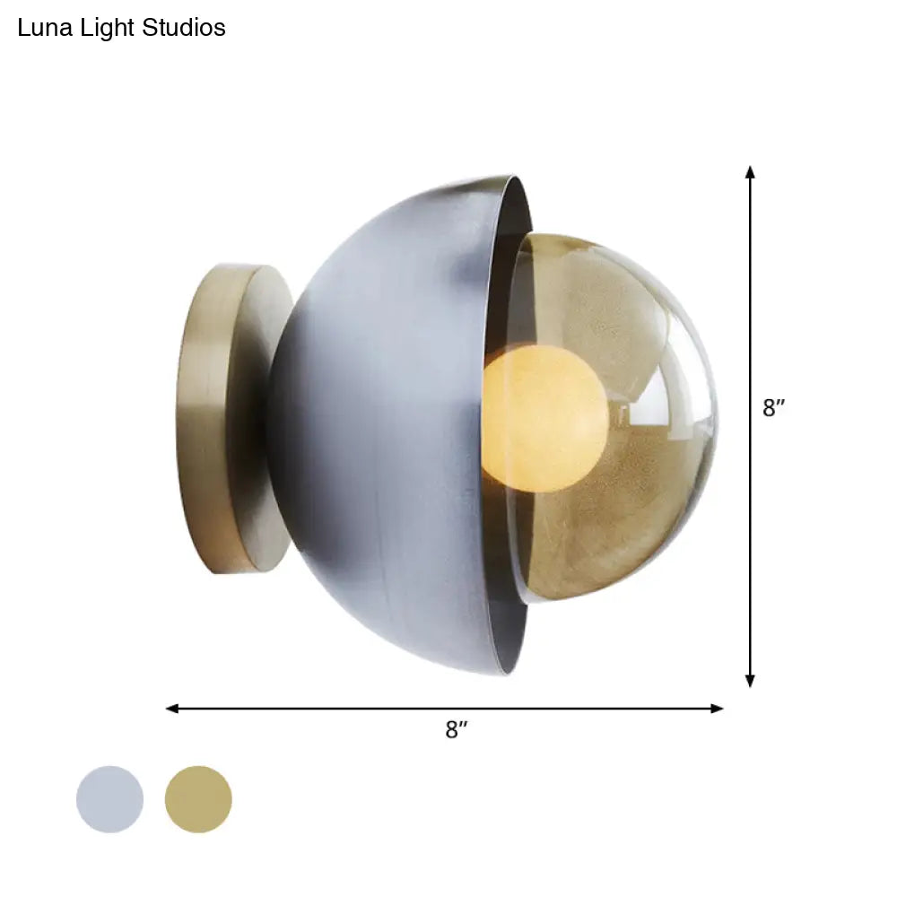 Modern Metallic Semicircle Sconce - 1-Light Brass/Chrome Wall Lamp With Tan Glass Shade