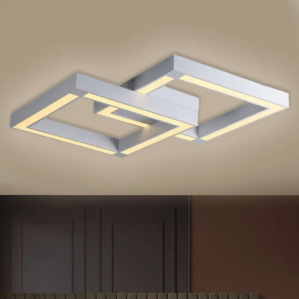 Modern Metallic Square Flush Mount Led Ceiling Light In Black/White 19.5’/25.5’ Wide White / 19.5’