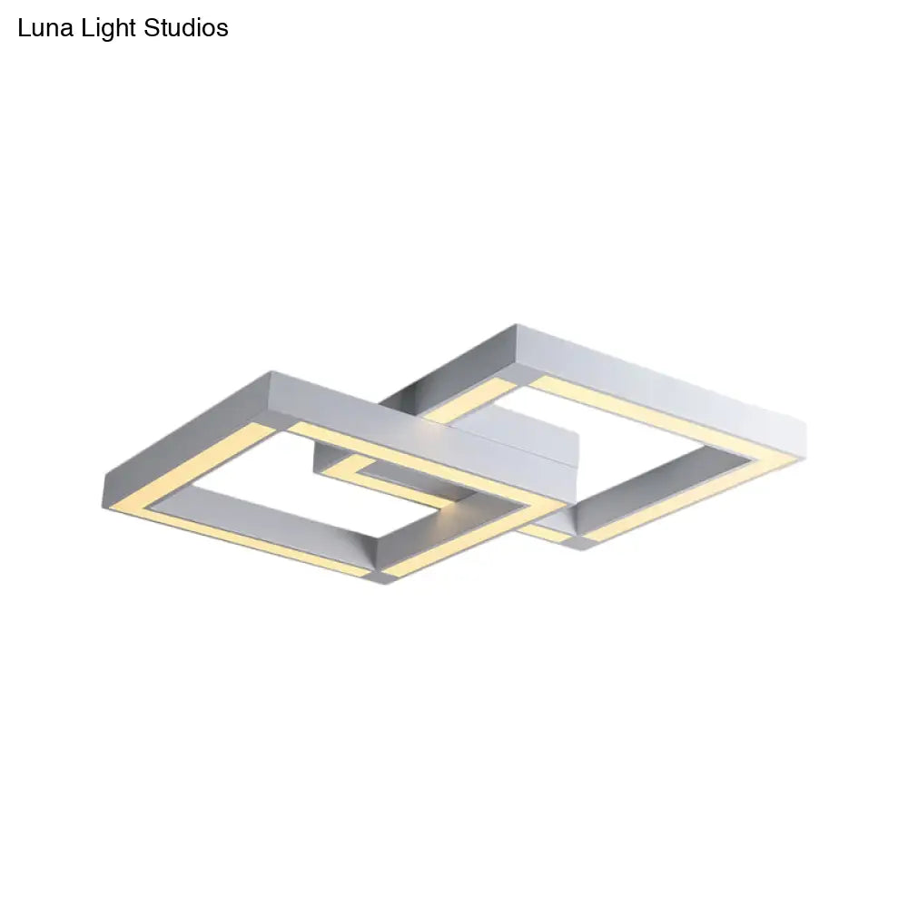 Modern Metallic Square Flush Mount Led Ceiling Light In Black/White 19.5/25.5 Wide