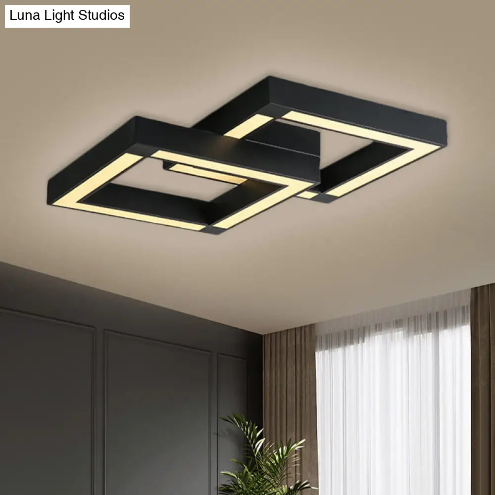 Modern Metallic Square Flush Mount Led Ceiling Light In Black/White 19.5’/25.5’ Wide