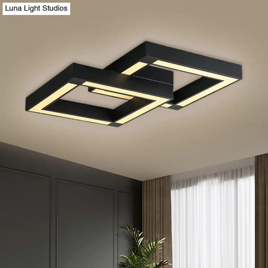 Modern Metallic Square Flush Mount Led Ceiling Light In Black/White 19.5’/25.5’ Wide