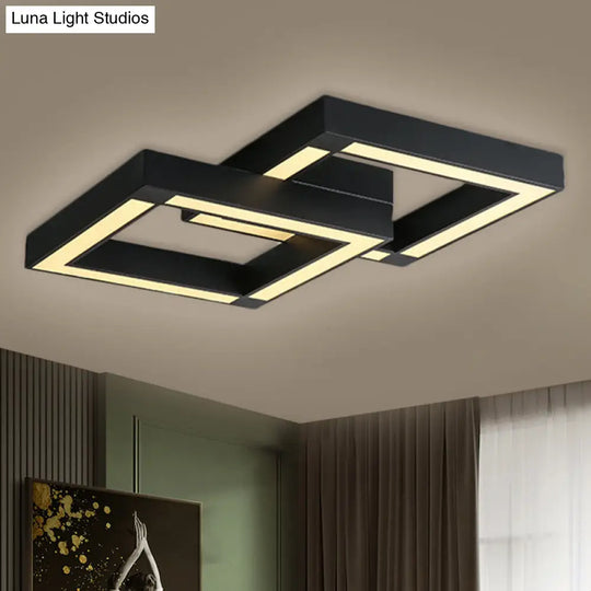 Modern Metallic Square Flush Mount Led Ceiling Light In Black/White 19.5’/25.5’ Wide