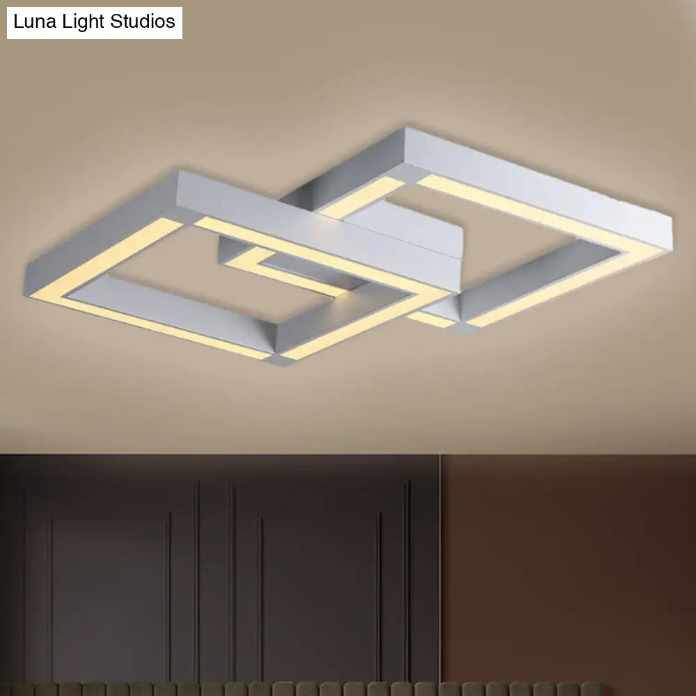 Modern Metallic Square Flush Mount Led Ceiling Light In Black/White 19.5/25.5 Wide White / 19.5