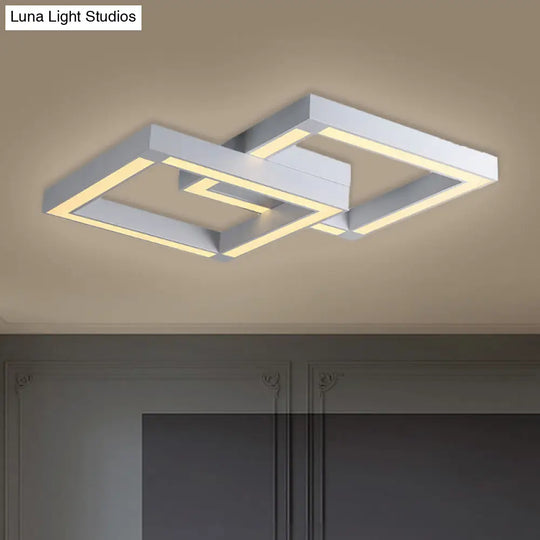 Modern Metallic Square Flush Mount Led Ceiling Light In Black/White 19.5’/25.5’ Wide