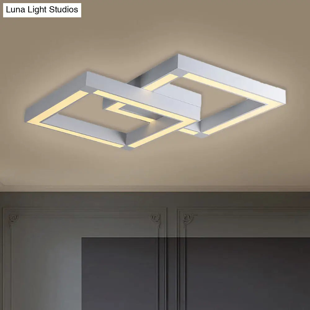 Modern Metallic Square Flush Mount Led Ceiling Light In Black/White 19.5/25.5 Wide