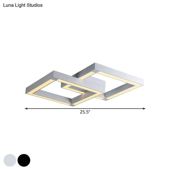 Modern Metallic Square Flush Mount Led Ceiling Light In Black/White 19.5’/25.5’ Wide