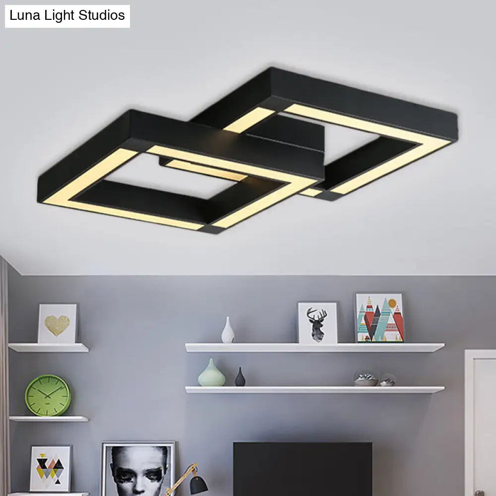 Modern Metallic Square Flush Mount Led Ceiling Light In Black/White 19.5/25.5 Wide Black / 19.5