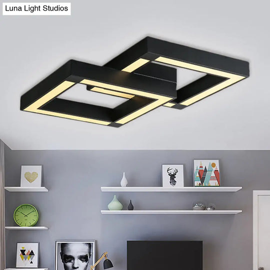 Modern Metallic Square Flush Mount Led Ceiling Light In Black/White 19.5/25.5 Wide Black / 19.5