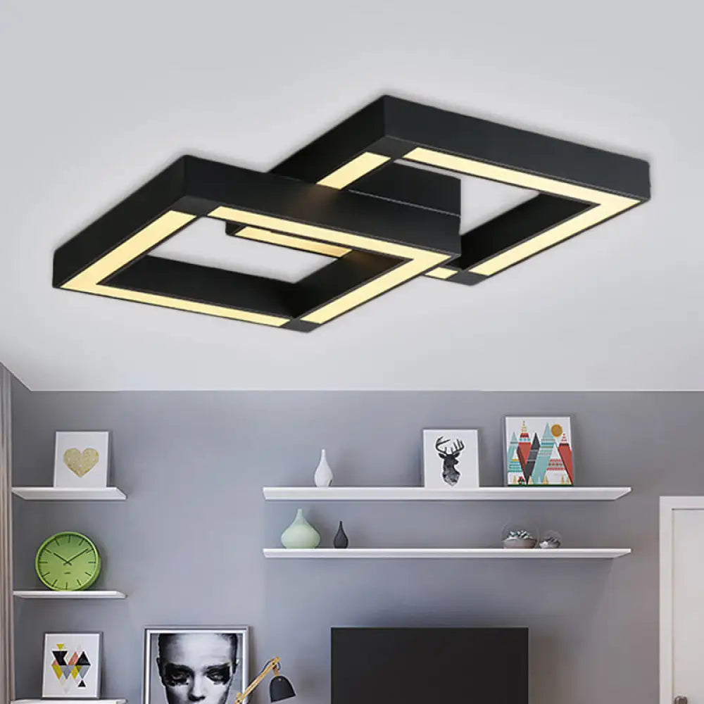 Modern Metallic Square Flush Mount Led Ceiling Light In Black/White 19.5’/25.5’ Wide Black / 19.5’